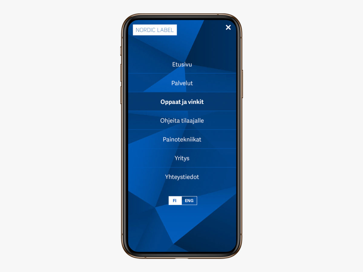 Nordic Label mobiilinäkymä
